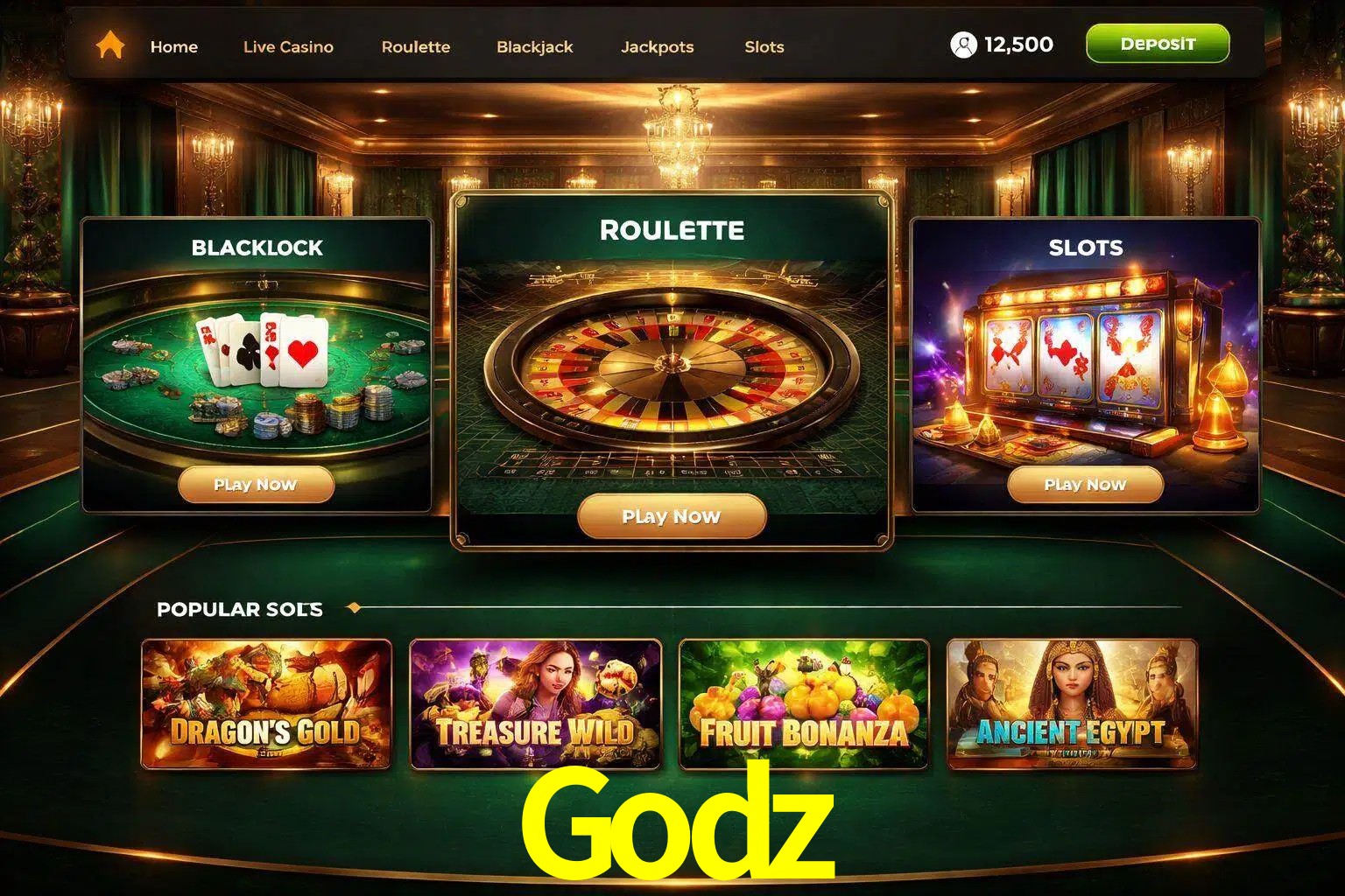 Vista de la plataforma Godz Casino mostrando categorías organizadas de juegos en línea